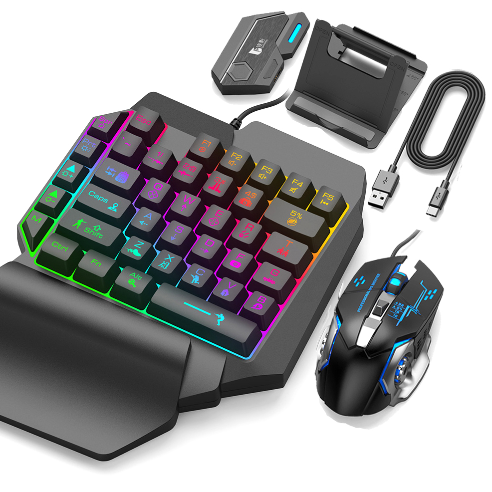 Custom Mini Rgb Mobile Phone Gaming Keyboard Set And Mouse Pad Converter Combos Led Light For Android Ios For Free Fire Gaming