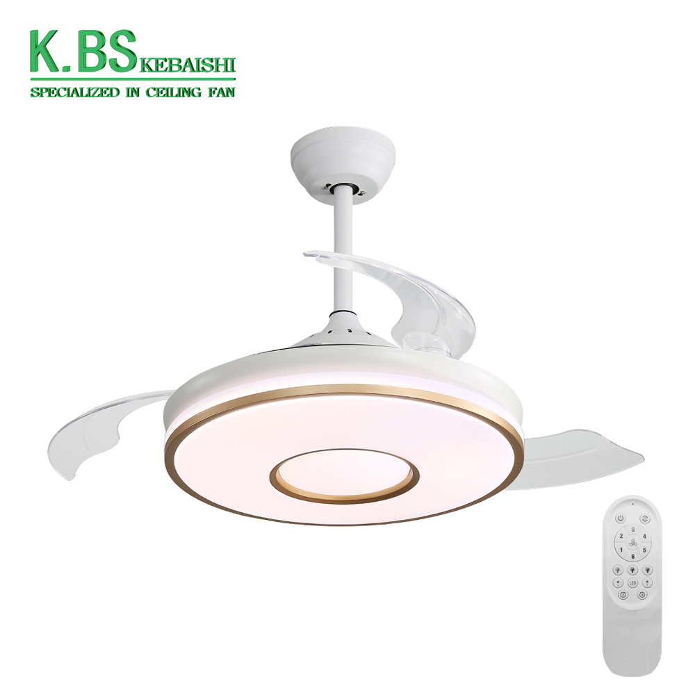 Hot Sale Indoor Retractable Invisible 42 Inch 75w Remote Control Dc Smart Ceiling Fan With Light