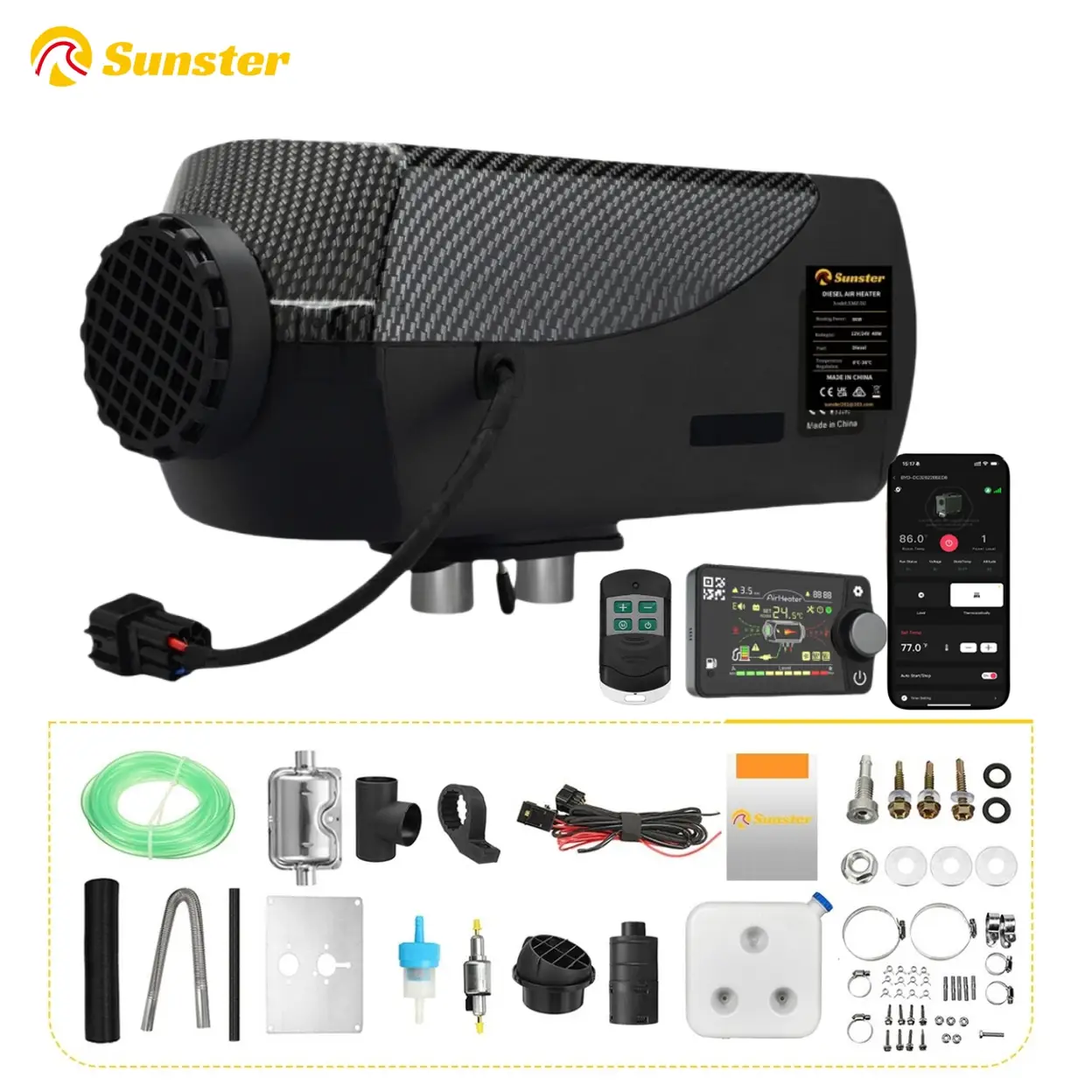 Sunter 12V/24V Diesel Heater, 8 KW Diesel Air Heater, with Auto Start-Stop, Timer Function, Bluetooth APP & Remote Control, Car Heater with 10L Fuel Tank for Car Truck Garage Boat RV