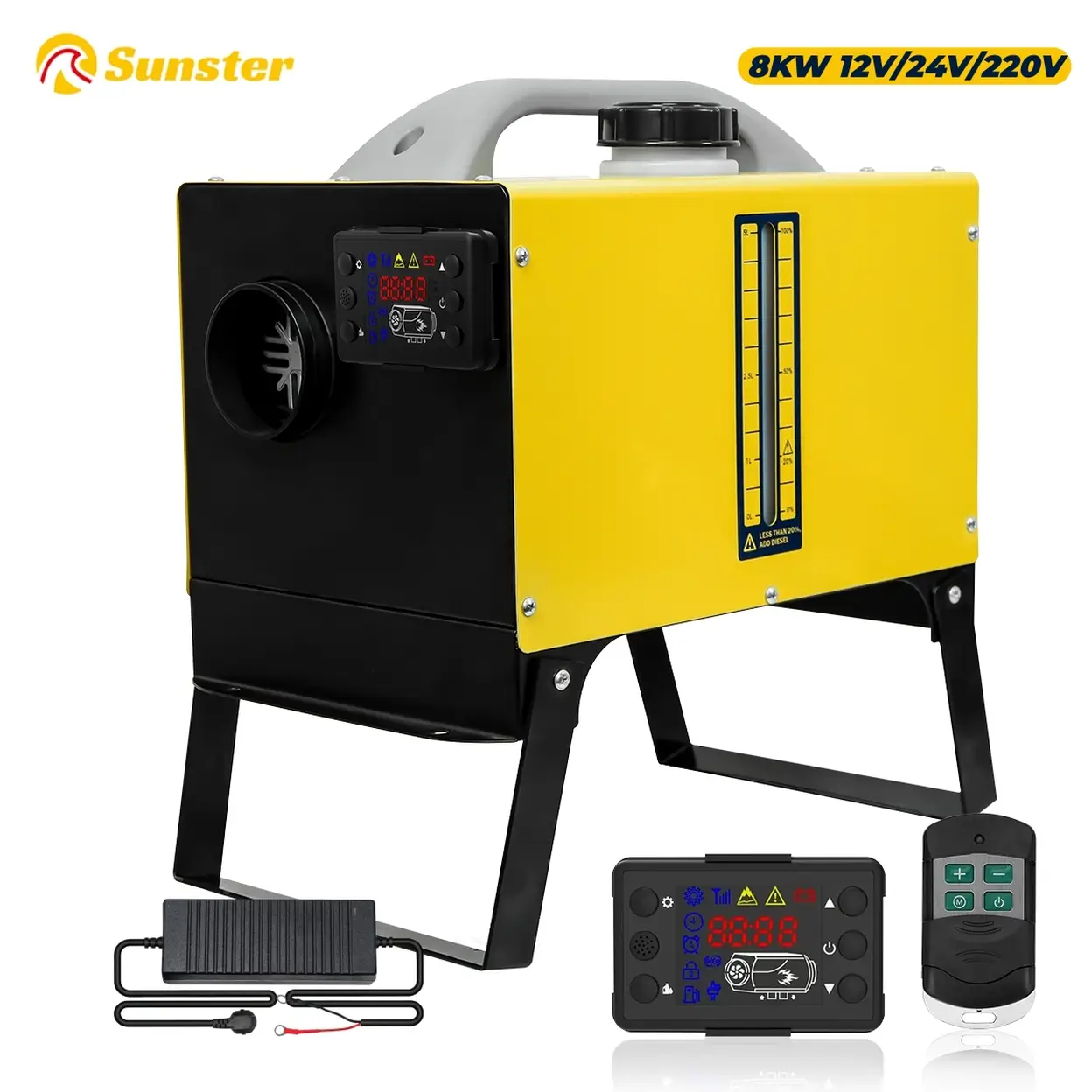 Sunter 8KW Portable Diesel Air Heater, 12V/24V/240V ALL IN ONE Parking Night Heater with AC Power Adapter, LCD Switch & Remote Control, with Bottom Bracket， for Campervan Car Trucks Bus