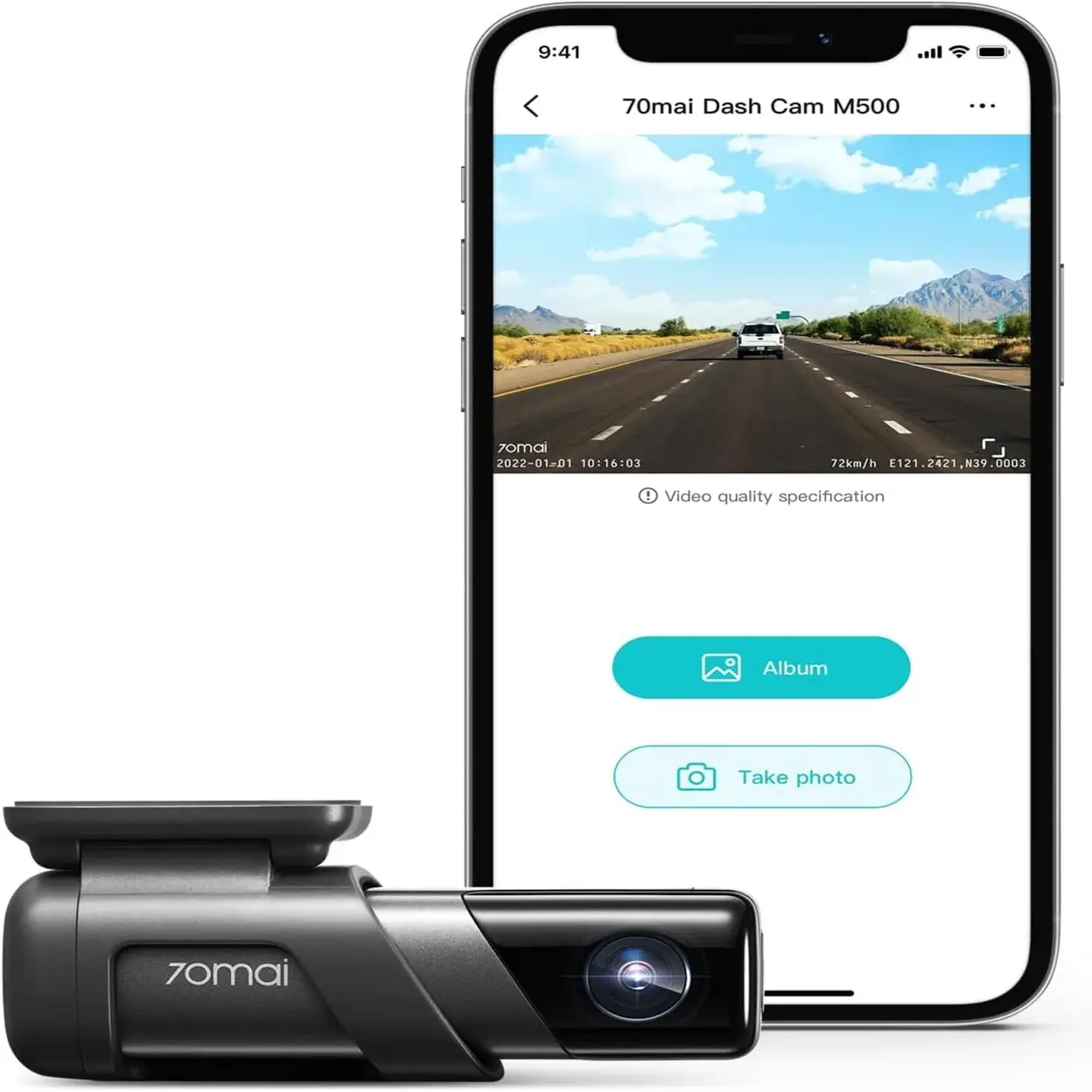 70mai True1944P Dash Cam M500, eMMC Built-in 64GB Storage, Powerful Night Vision with HDR, 170° FOV, 24H Parking Surveillance, Time-Lapse Recording, Built-in GPS, ADAS, App Control