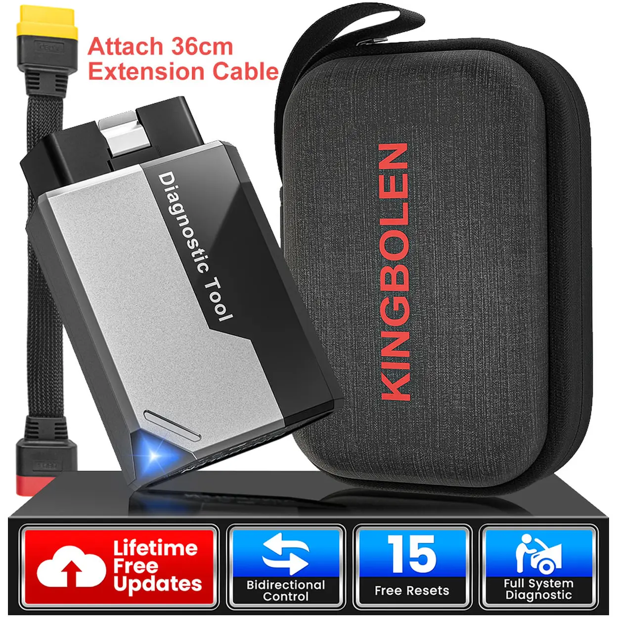 2026 HOT KINGBOLEN Ediag Elite Lifetime Free Update Car Diagnostic Tools All System 15 Resets Bi-directional Test Auto Scanner OBD2 with 36cm Extension Cable