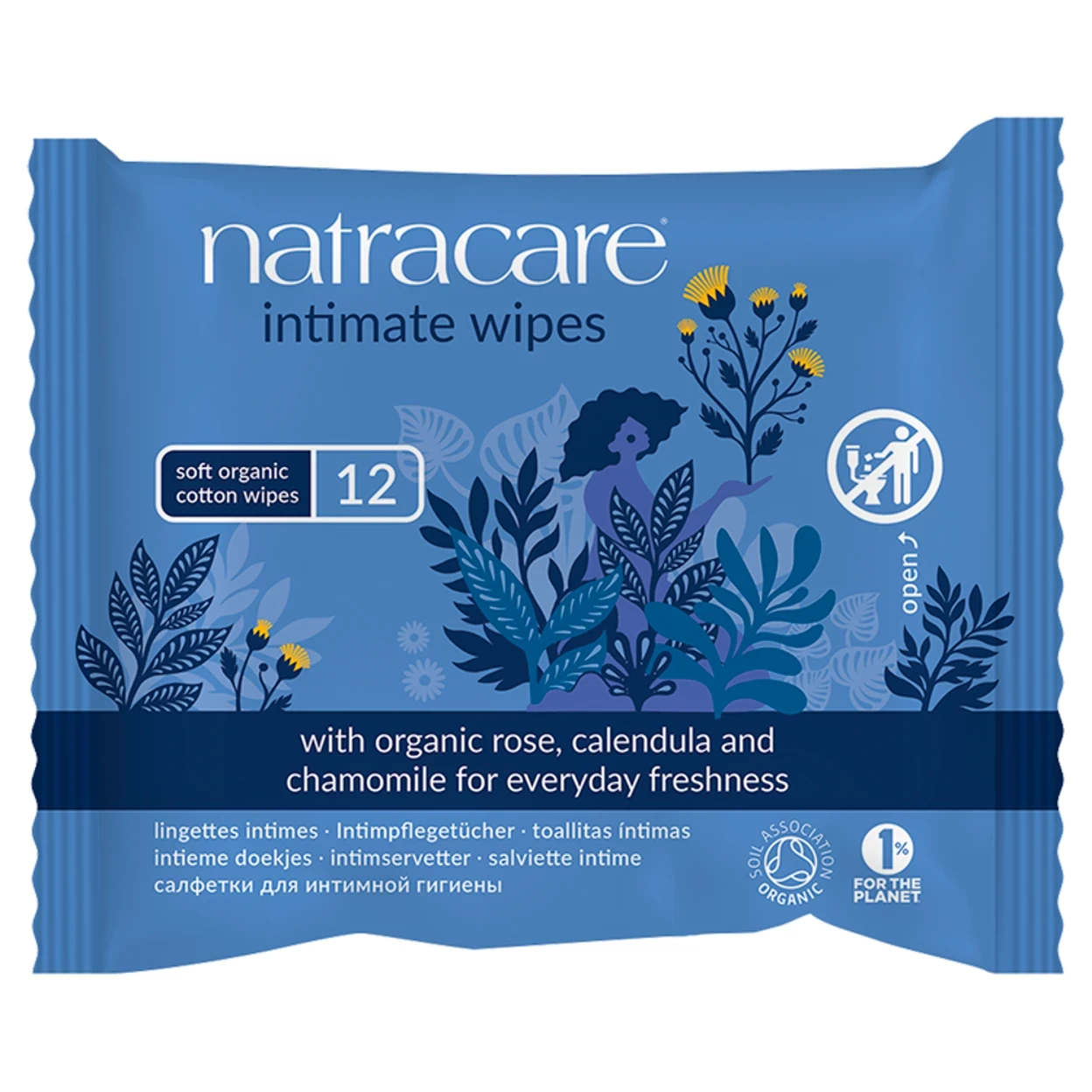 Natracare Soft Organic Cotton Intimate Wipes with Rose Calendula & Chamomile 12-pack