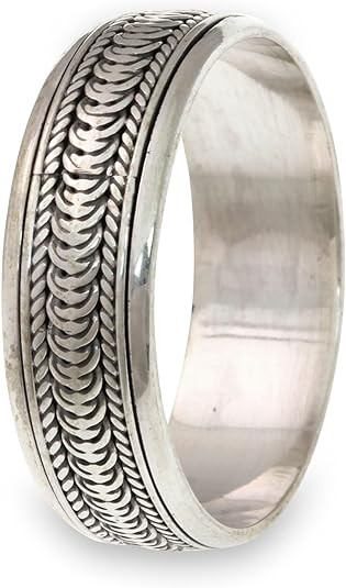 NOVICA Artisan Handmade .925 Sterling Silver Meditation Spinner Ring Band Indonesia 'Infinity Path'