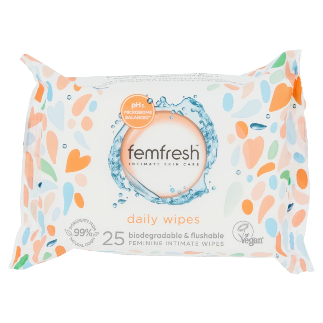Femfresh Intimate Skin Care 25 Biodegradable & Flushable Feminine Intimate Wipes 25-pack