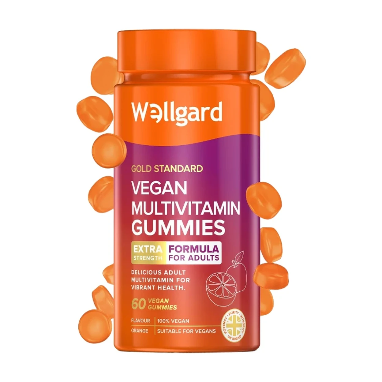 Wellgard Vegan Multivitamin Daily Wellness Support Gummies Orange Flavour - 60 Gummies