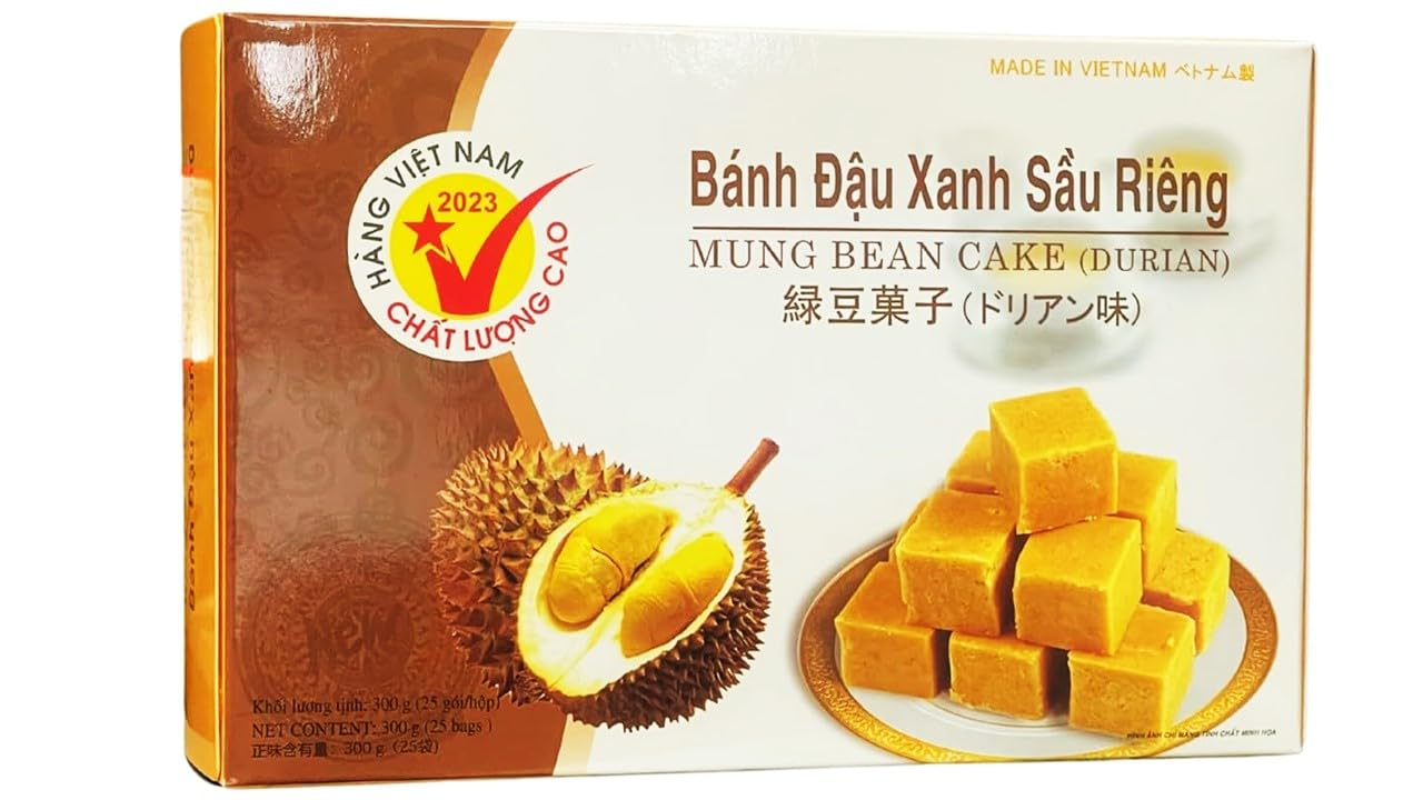 1 Pack - Durian Mung Bean Cake - Banh Dau Xanh Sau Rieng - 300 g per Box - Product of Vietnam