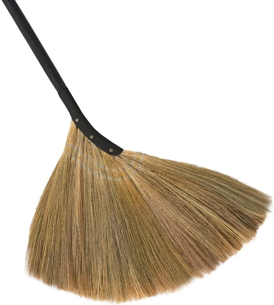 Vietnamese Straw Soft Broom - Indoor Grass Broom - Sweeping Hand with Black Long Handle Broomstick for House, Garage, Office, Lobby Room, Kitchen with 37.98 in Length