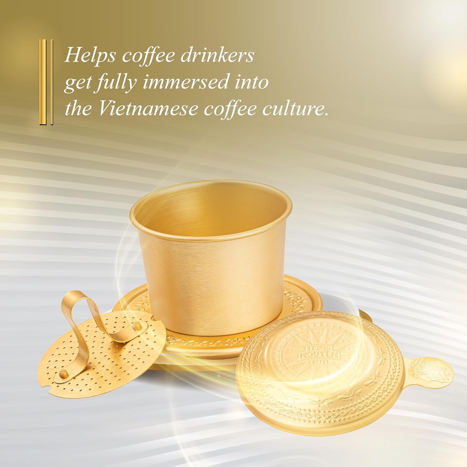 TRUNG NGUYEN LEGEND Vietnamese Pour Over Filter Set, Traditional Phin Drip Coffee Maker, Portable Reusable Coffee Press (Yellow)