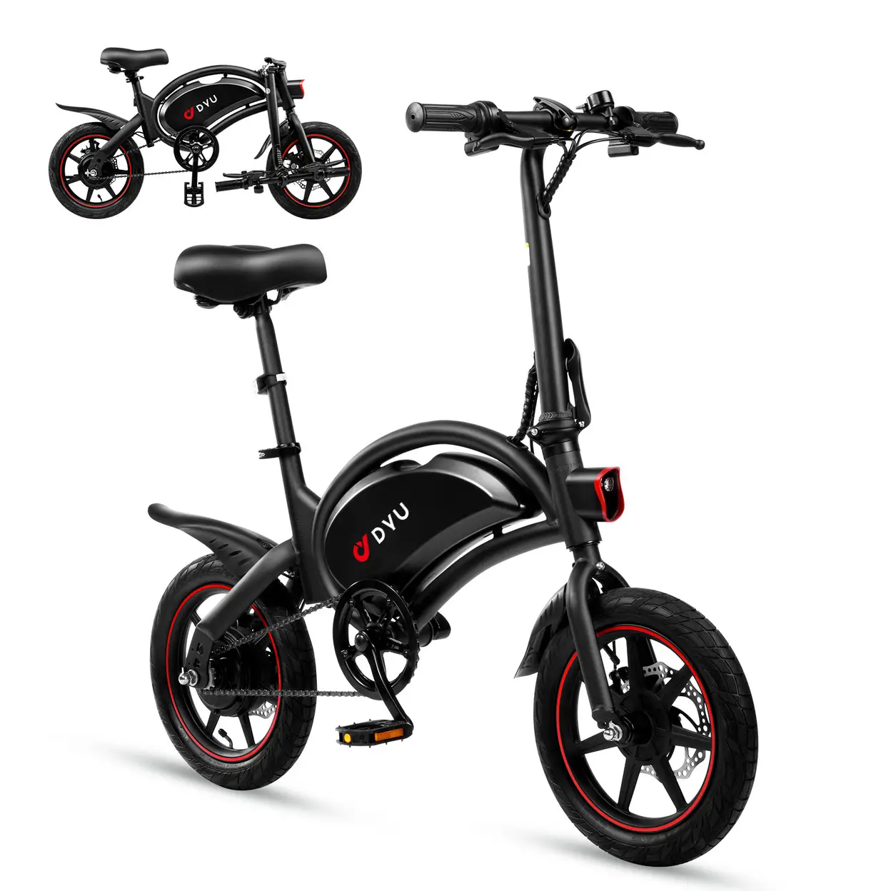DYU D3F Adult Electric Bike 250W Motor City Ebike 36V10AH Battery Electric Bicycle 14 Inch Tire Folding Electric Bike - Black
